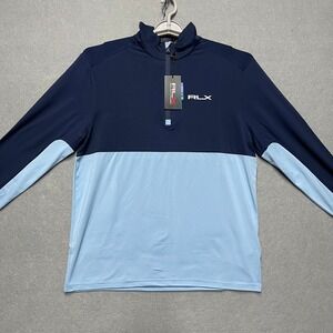 RLX Ralph Lauren Pullover Men Medium Blue Colorblock 1/2 Zip Performance Stretch